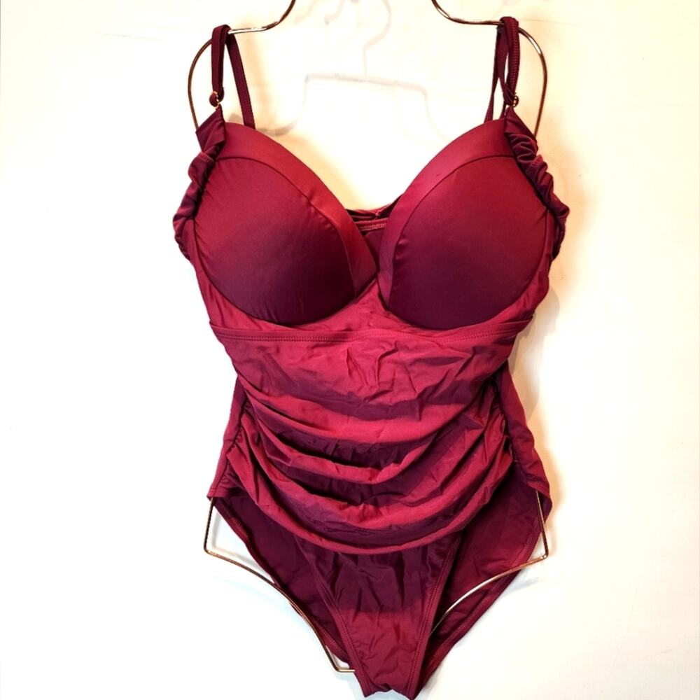 New Cranberry Red‎ One Piece Swimsuit Slimming Modest Tummy Control Size 14